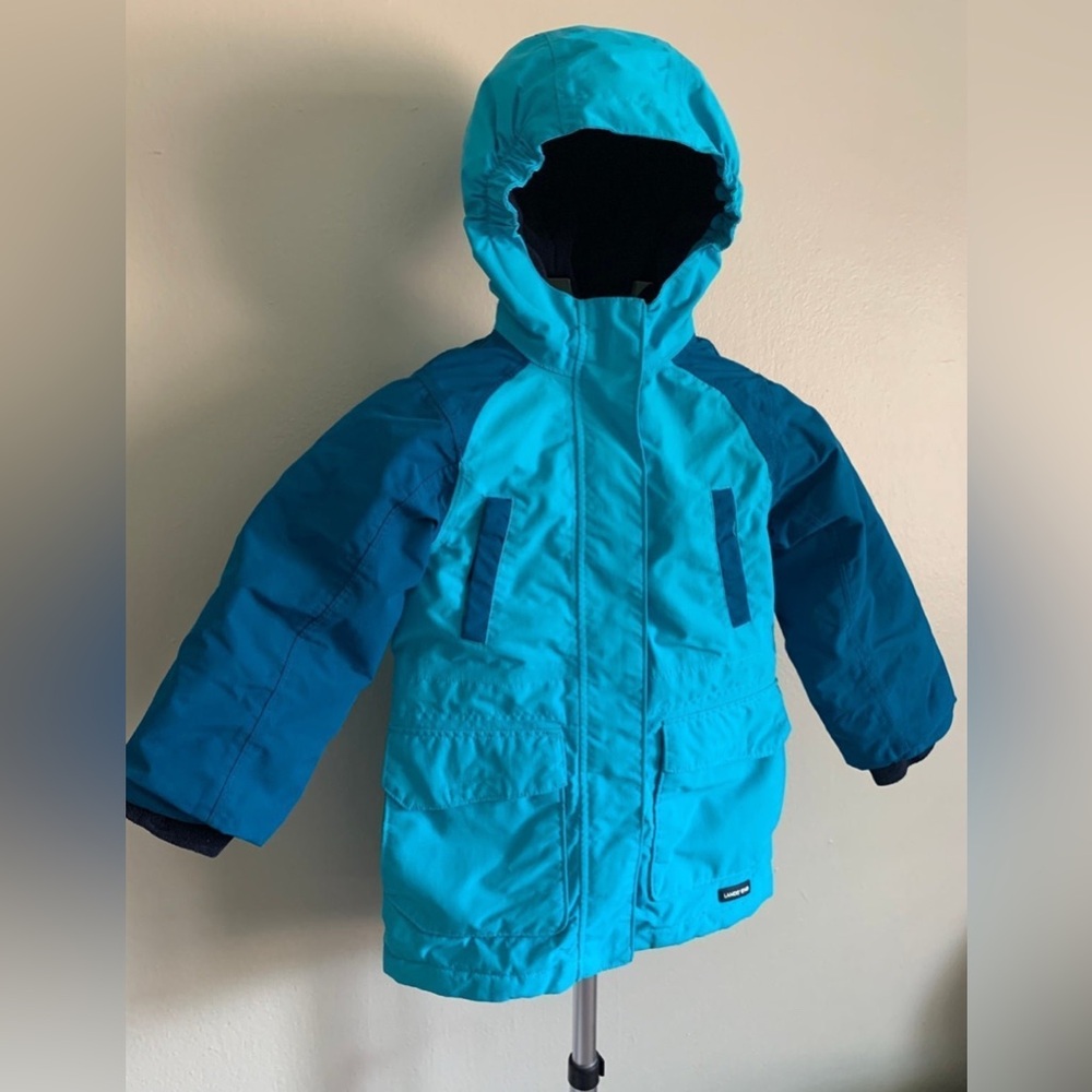 Lands' End Squall Kids Hooded Insulated Waterproof Jacket Blue Teal XS 4-5